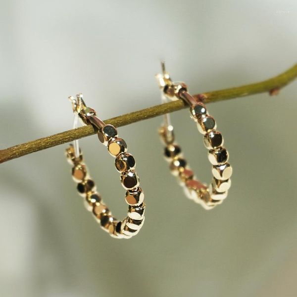 Pendientes de aro de lujo para mujer, chapado de 14k, conexión cuadrada de oro Real, colgante circular, joyería inusual para fiesta Simple