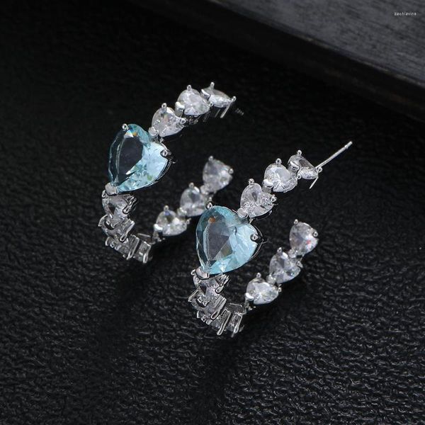 Pendientes de aro Geometría de lujo Corazón occidental Zircon para mujer Boda Cubic CZ Dubai Pendiente nupcial Círculo grande E1170