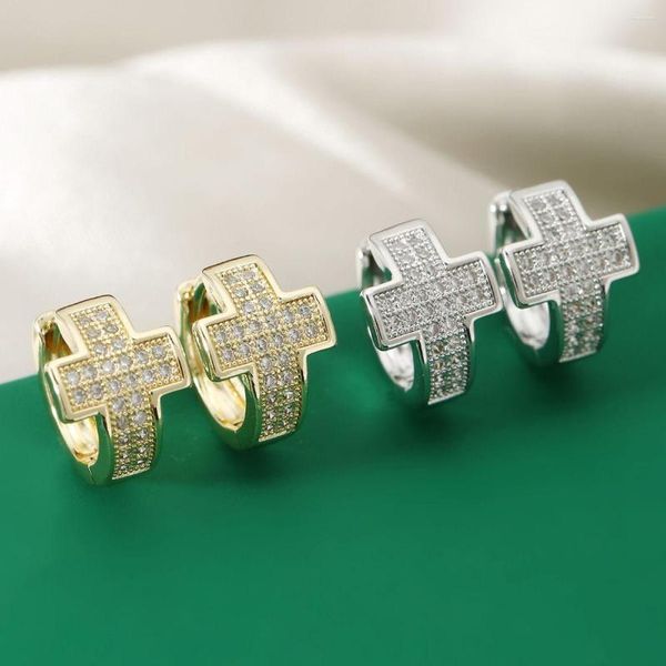 Pendientes de aro Luxury Freed Out Rhinestone Cross para hombres Regalos