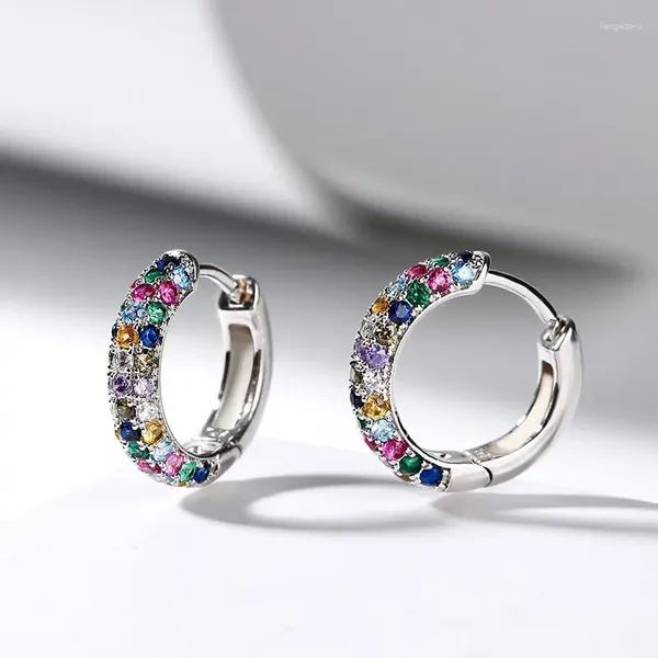 Pendientes de aro de lujo para mujer, Mini circonita cúbica multicolor, círculo pequeño, accesorios exquisitos, joyería de uso diario