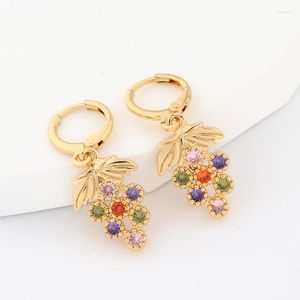 Boucles d'oreilles créoles bijoux de luxe de qualité conception de forme de raisin avec zircone cubique couleur or champagne suspendu