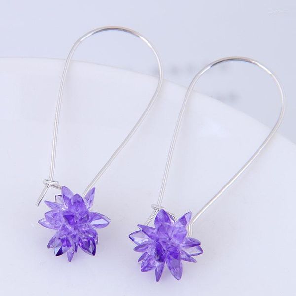 Pendientes de aro de lujo plateado cristal colgante gota largo hermosas flores encantadoras mujeres niña princesa joyería