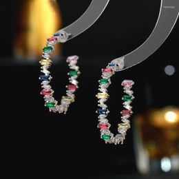 Hoepel oorbellen luxe trendy multicolor kubieke zirkonia kristal grote vrouwen cirkel rond bruids bruid juwelen boucle oreille femme