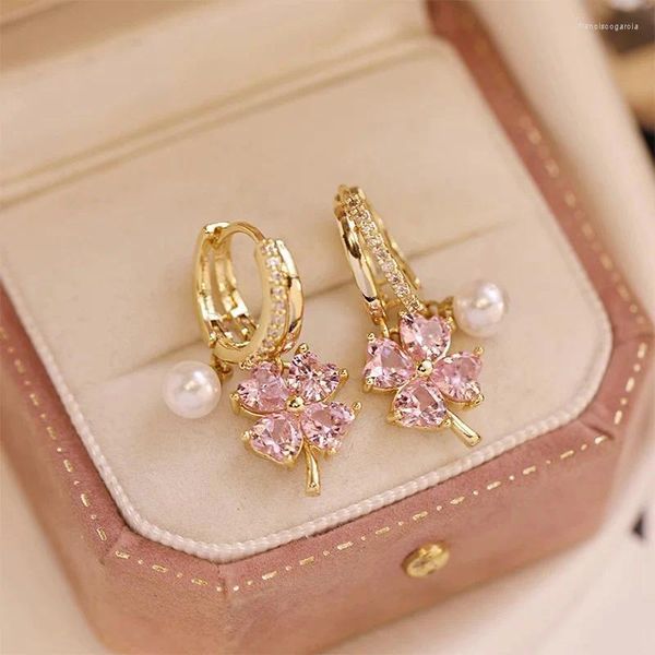 Boucles d'oreilles cerceaux Pendentif fleur de zircon de luxe pour femmes