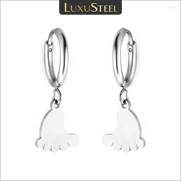 Pendientes de aro LUXUSTEEL bonitos aros con estampado de pies de bebé para niñas niños Color plata acero inoxidable prevención de alergias 2023 joyería