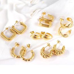 Boucles d'oreilles cerceaux luxusteel luxe double imitation perles c forme blanc cubic zircon en acier inoxydable cerceaux bijoux coréens imperméables