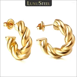 Pendientes de aro Luxusteel Trendy Twisted for Women Gold Color de acero inoxidable Círculo de acero Vintage Joyería Regalos
