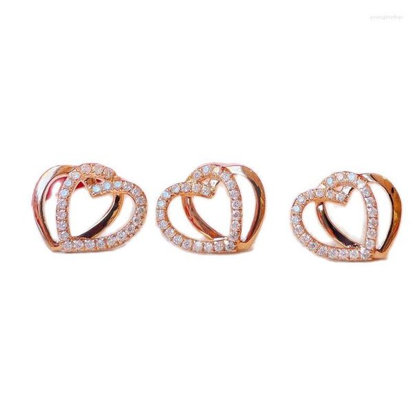 Boucles d'oreilles créoles MADALENA SARARA 18K or rose femmes diamant incrusté double coeur géométrique goujon de haute qualité