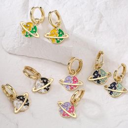 Pendientes de aro Mafisar diseño creativo cobre chapado en oro circón aceite goteo para mujeres niñas lindo pendiente colgante de estrella de la tierra