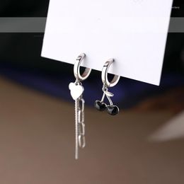 Hoop oorbellen Meetsoft 925 Sterling zilveren asymmetrische kersenzwart Zirkon hart Lange Tassel ketting oorbel voor vrouwen romantische fijne sieraden