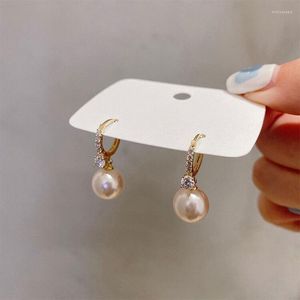 Boucles d'oreilles créoles MEETSOFT 925 en argent Sterling rond Zircon français élégant perle 18K or boucle d'oreille pour les femmes romantique bijoux fins en gros