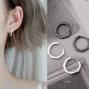 Hoop oorbellen Meetsoft 925 Sterling zilver minimalistisch geometrische achthoek Zwarte oorbel gesp voor vrouwen trendy punk fijne sieraden groothandel