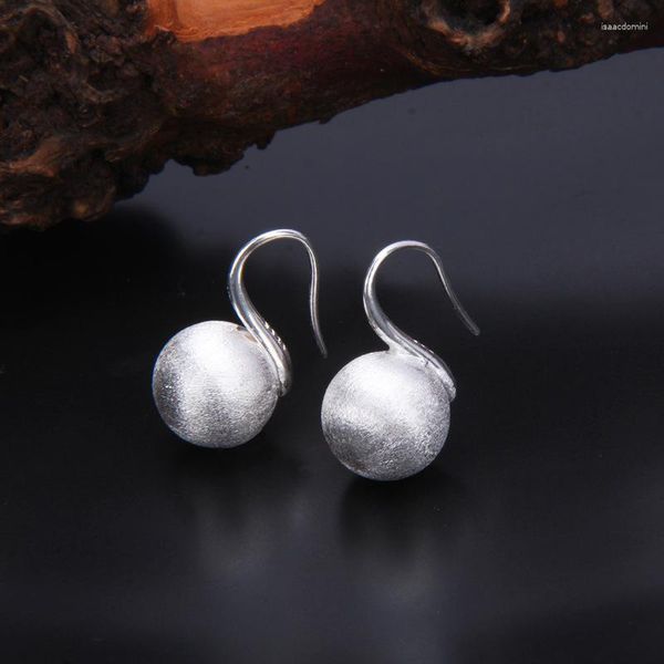 Pendientes de aro MeiBaPJ Real S925 Plata de ley Retro Bola redonda cepillada con diseño Cool Fine Fashion Party Jewelry