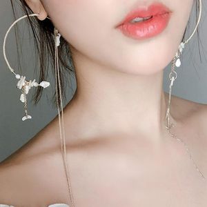 Boucles d'oreilles créoles Meidi élégante coquille faite à la main grand en forme de C pour les femmes métal Long gland grand cercle Bijoux Bijoux Huggie