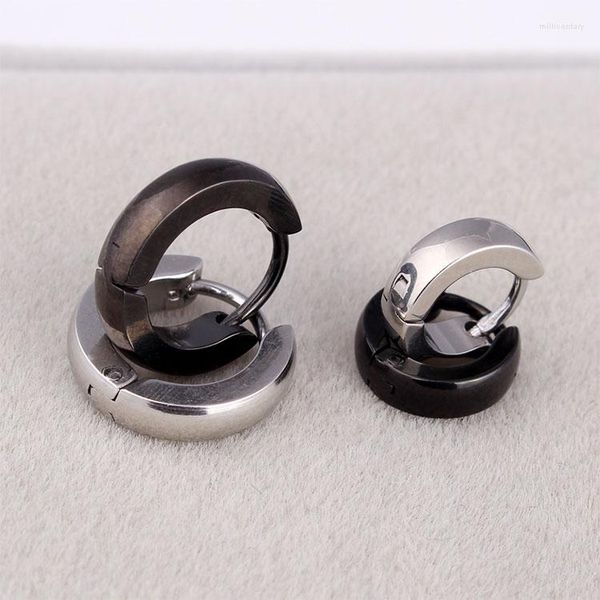 Pendientes de aro para hombre y mujer, Color negro, acero inoxidable, pequeña superficie lisa, joyería Huggie estrecha de 3mm