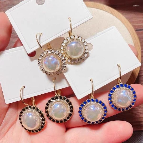 Pendientes de aro MENGJIQIAO coreano elegante concha perla redonda para mujer delicado circón Metal círculo Oorbellen joyería regalos