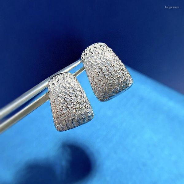 Pendientes de aro Micro pavé moissanita diamante pendiente Real 925 plata esterlina fiesta boda para mujer joyería de compromiso