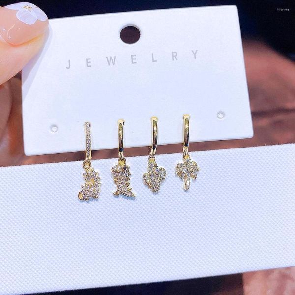 Boucles d'oreilles créoles MIGGA 4 pièces, ensemble de jolis dinosaures et cactus pour femmes et filles, bijoux en Zircon cubique