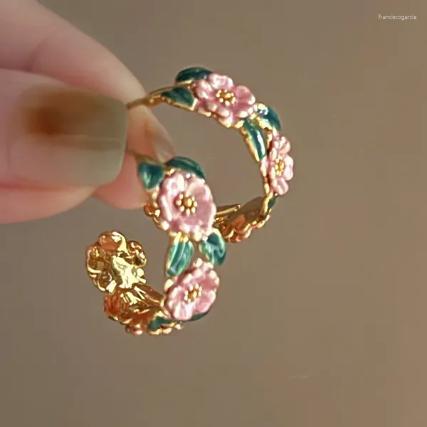 Boucles d'oreilles créoles Minar pour femmes, couleur rose vert, émail, feuille de fleur, cercle rond, métal plaqué or, bijoux de tous les jours