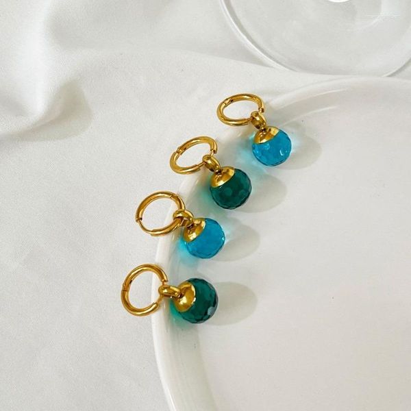 Boucles d'oreilles créoles Minar mignon belle 18K plaqué or titane acier clair bleu vert couleur boule de verre ronde pendentif pour les femmes cadeau