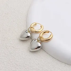 Boucles d'oreilles créoles Minar délicate couleur argent métallique coeur d'amour pour femmes 14K véritable plaqué or en laiton Huggie boucle d'oreille bijoux décontractés