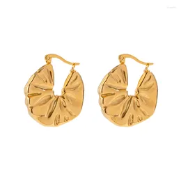 Boucles d'oreilles créoles Minar délicat plissé rond cercle gros pour femme homme unisexe 18K plaqué or acier inoxydable boucle d'oreille étanche