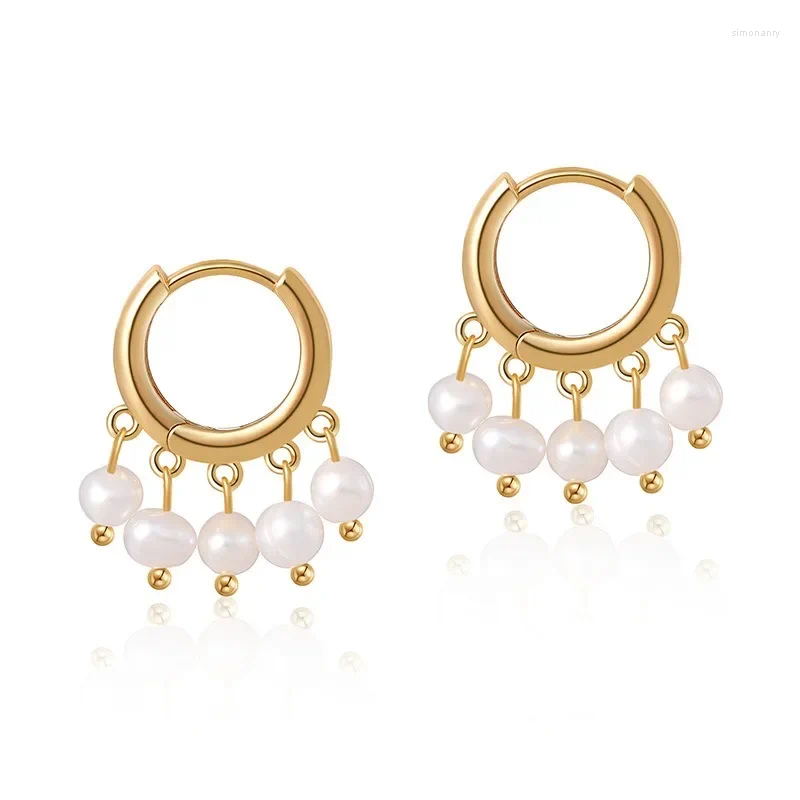 Hoop kolczyki Minar elegancka imitacja Pearl Thread Strand For dla kobiet 18K prawdziwy złoty mosiężna biżuteria