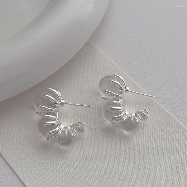 Boucles d'oreilles créoles Minar exquises perles en résine transparente brin en forme de C pour femmes dames boucle d'oreille géométrique en cuivre plaqué argent