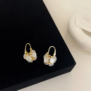 Pendientes de aro Minar INS, bola de flores de ópalo brillante a la moda para mujeres y niñas, pendiente de diamantes de imitación de cobre chapado en oro Real de 14K