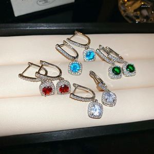 Boucles d'oreilles créoles Minar luxe multicolore carré CZ zircon cubique en forme de U pour les femmes argent plaqué cuivre vente en gros bijoux décontractés