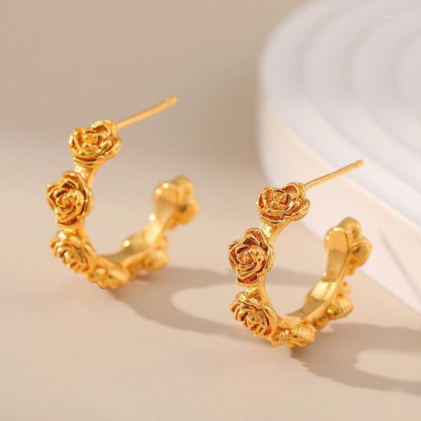 Boucles d'oreilles créoles Minar métallique Multi Rose fleur 18K véritable boucle d'oreille en laiton plaqué or pour femmes déclaration bijoux de mariage