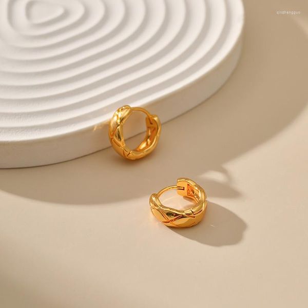 Boucles d'oreilles créoles Minar minimaliste 18 carats plaqué or véritable en laiton losange à carreaux large cercle épais pour femmes vente en gros bijoux décontractés