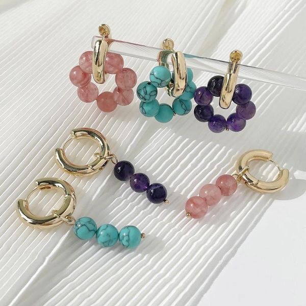 Boucles d'oreilles créoles Minar rétro multi-designs, pierre naturelle colorée Turquoise pour femmes, couleur or, perles en cuivre, boucle d'oreille de déclaration