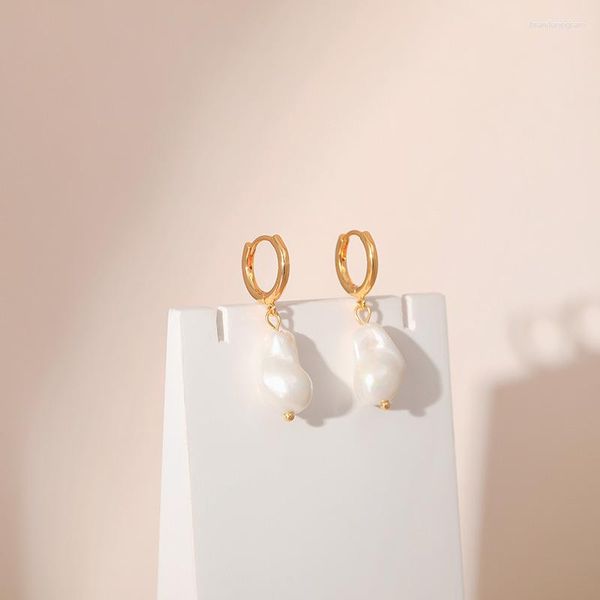 Boucles d'oreilles créoles déclaration Minar 18K plaqué or véritable laiton irrégulier baroque perle longue pour les femmes en gros bijoux de fête quotidienne