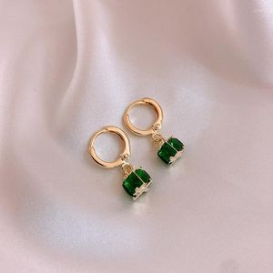 Hoop oorbellen minar vintage groene kleur cz kubieke zirkonia kubussen voor dames dames vergulde koperen hanger oorbel oorbellen