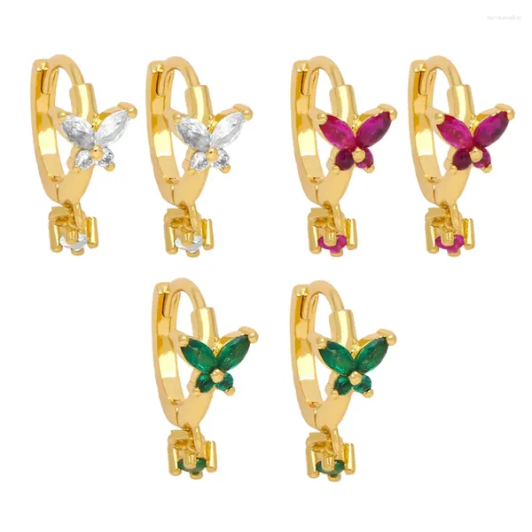 Pendientes de aro Mini aros chapados en oro mariposa para mujer cobre CZ cristal Huggie pequeños regalos de joyería Erss08