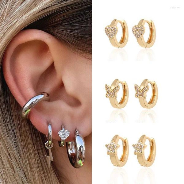 Boucles d'oreilles créoles Mini cœur papillon pour femmes, Piercing étoile en Zircon Cartilage, petite boucle d'oreille, bijoux mignons pour filles, cadeaux KBE337