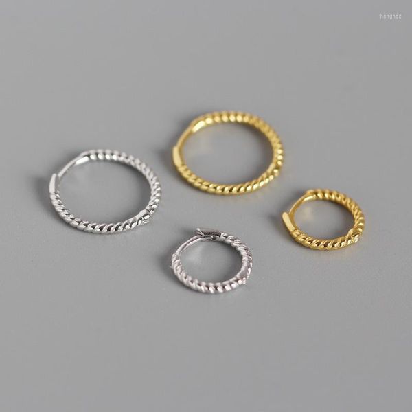Pendientes de aro minimalistas de plata de ley 925 con círculo pequeño para mujer, pendientes de aro torcidos de Color dorado, joyería fina para mujer