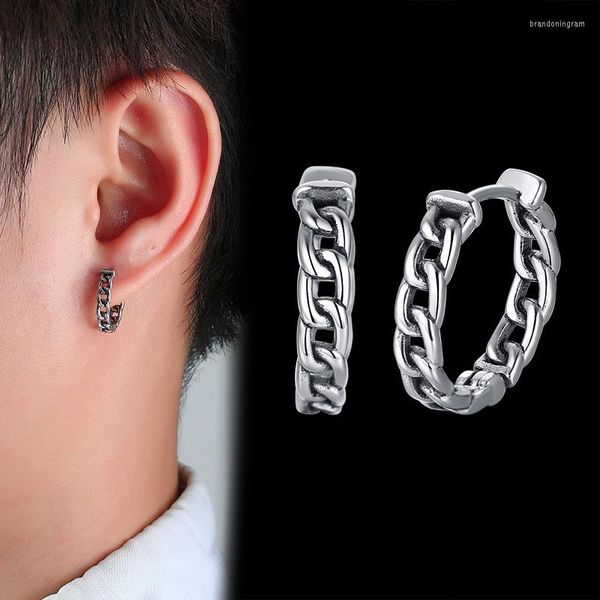 Boucles d'oreilles créoles pour hommes, chaîne minimaliste, Anti-allergie, Clip d'oreille en acier inoxydable, Rock Punk rétro, bijoux