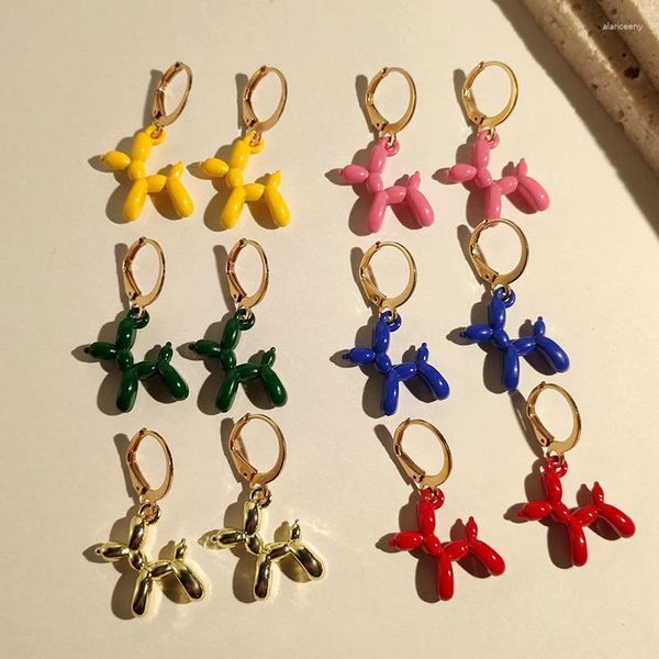 Boucles d'oreilles créoles minimalistes en émail coloré, ballon chien chiot pour femmes, mignon dessin animé Huggies filles, bijoux d'oreille esthétiques
