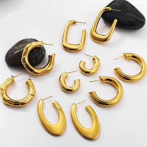 Boucles d'oreilles créoles minimalistes géométriques en métal plaqué or pour femmes, en acier inoxydable poli, étanche, boucle d'oreille Huggie, cadeaux de noël