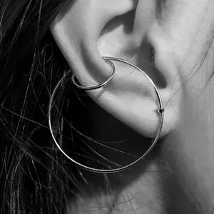 Boucles d'oreilles créoles minimalistes géométriques Hyperbole pour femmes, rondes, couleur cuivre argent, Design Kpop, bijoux de fête à la mode DZE016