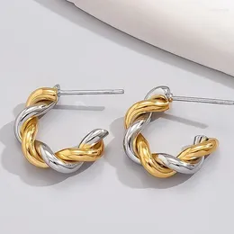 Boucles d'oreilles créoles minimalistes géométriques multicouches en forme de C, deux tons torsadés pour femmes, bijoux créatifs, cadeau