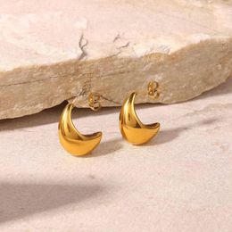 Boucles d'oreilles créoles forme demi-lune minimaliste pour femmes boucle d'oreille en acier inoxydable plaqué or bijoux élégants cadeau de noël