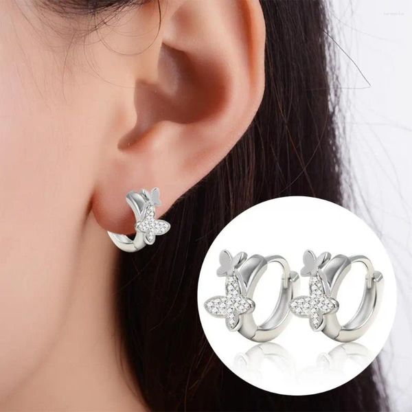 Pendientes de aro, joyería minimalista, mariposa elegante con diamantes de imitación de circonia, temperamento de moda para mujer