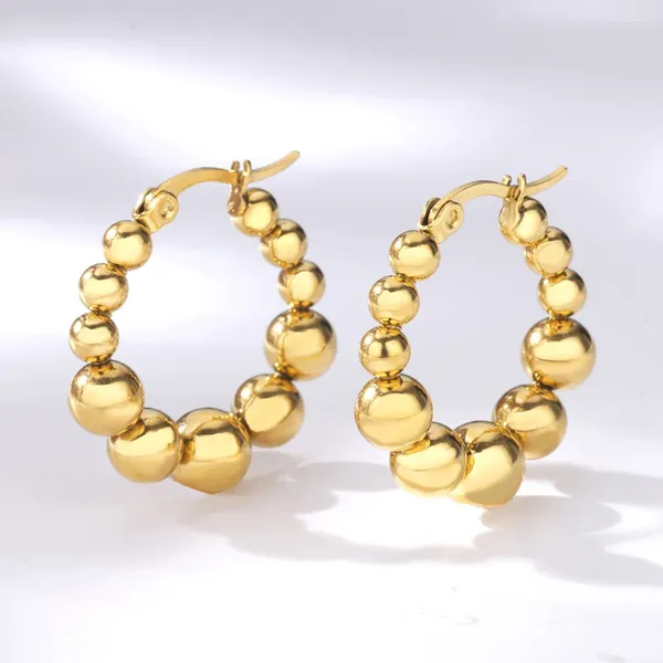 Pendientes de aro minimalistas de acero inoxidable para mujer, aretes de joyería estética de fiesta a la moda con cuentas de Color dorado circulares 2023