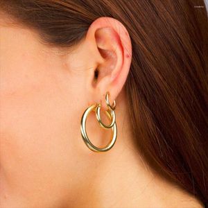 Pendientes de aro minimalista tubo grueso círculo redondo para mujer cobre dorado geométrico ancho Huggie pendiente joyería de moda