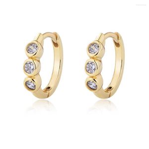 Boucles d'oreilles créoles minimaliste trois pierres Huggies bijoux en argent Sterling 925 plaqué or 14k Bling Zircon cubique pour les femmes