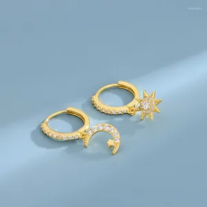Boucles d'oreilles créoles dépareillées, pendentif étoile et lune en argent Sterling 925, zircone cubique, bijoux asymétriques pour femmes