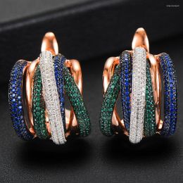 Boucles d'oreilles créoles Missvikki Luxury Twist Braided Lines Colorful Full Mirco Pink Cubic Zirconia Setting European Wedding Earring Fashion Jewelry